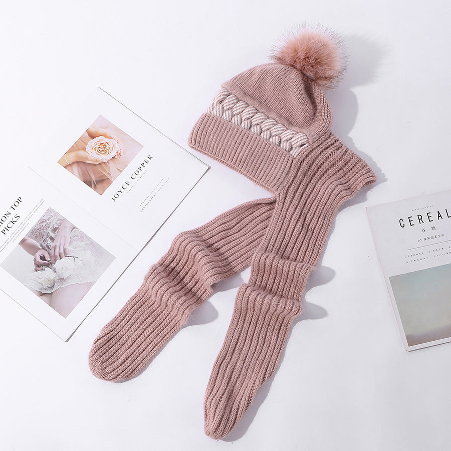 Women's Thickened Ear Protectors With Hat And Scarf Two Piece Set