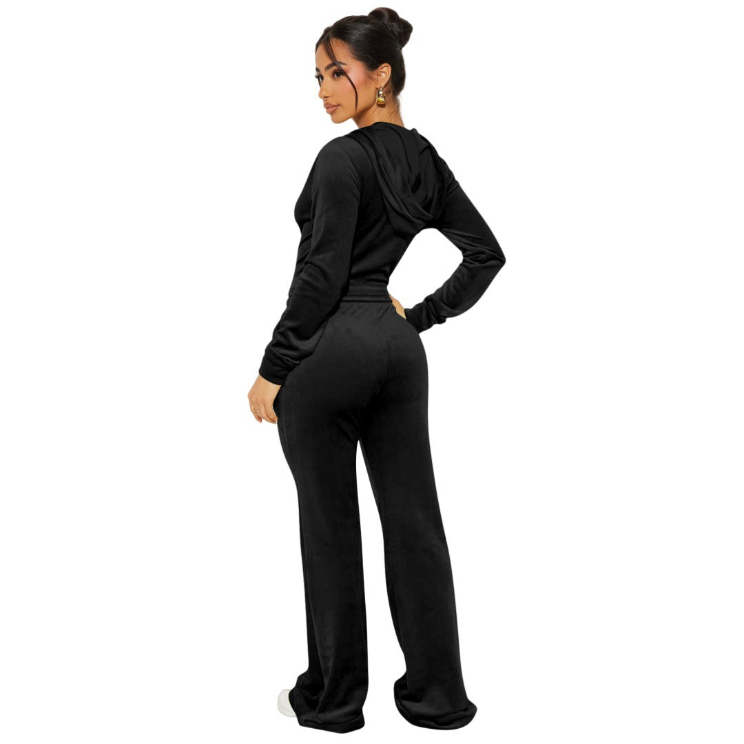 Stylish Casual Two-piece Set Featuring A Hooded Mink-wool Top