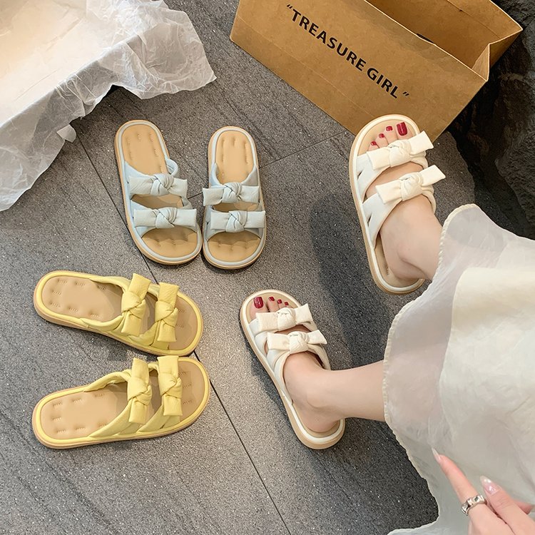 Women's High-end Platform Slide Sandals, New Summer Fairy Style Bow One-band Slippers, Elegant Beach Sandals For Dresses