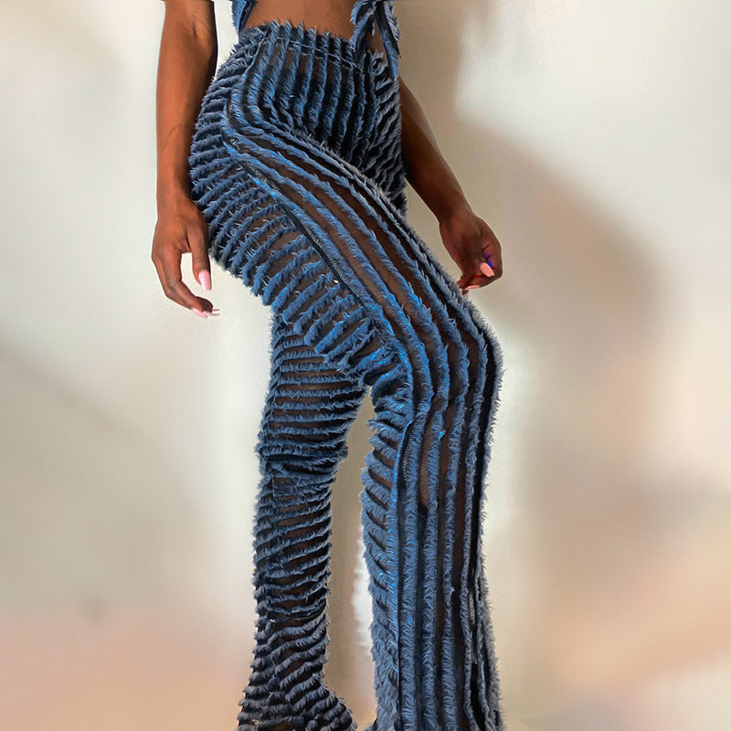 Women's Fashionable High Waist Texture Pants
