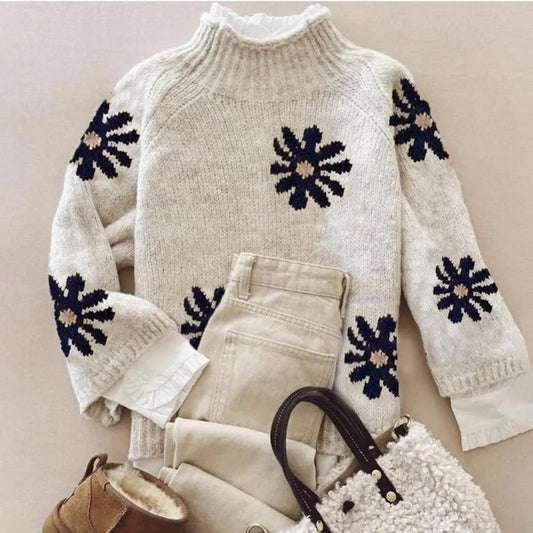 Womens Versatile Jacquard Crew-Neck Knit Top