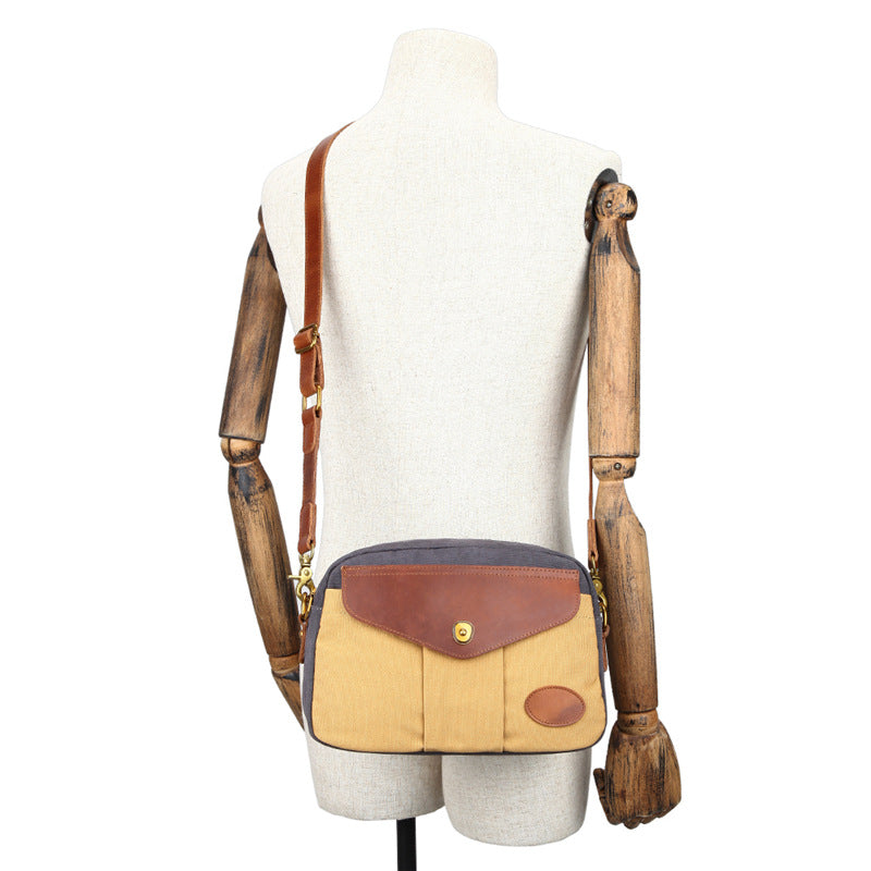 Farveblokket Retro Lærred Skuldertaske/Crossbody-taske