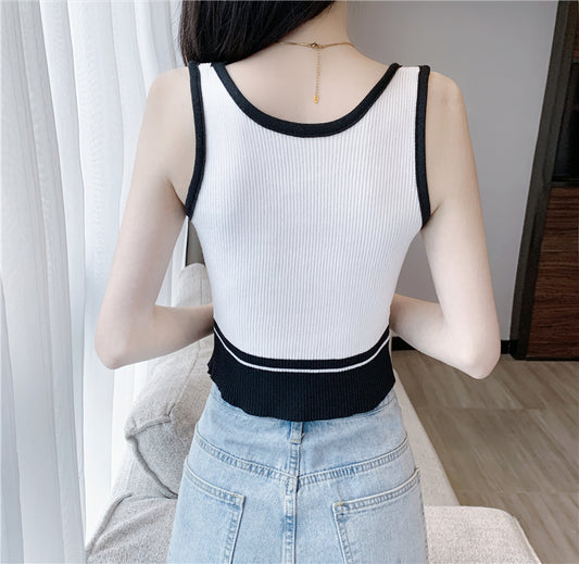 Outer Wear Short Knitted Bottoming Sleeveless T-shirt Top