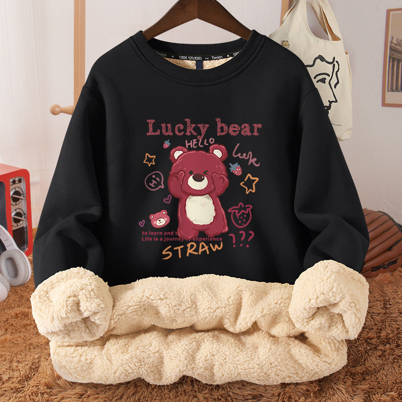 Women's Autumn And Winter Fleece-lined Thickened Hooded Berber Fleece Coat Contrast Color Raglan