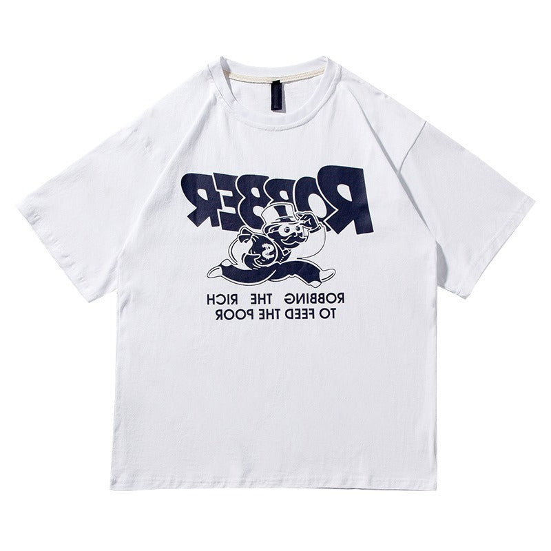 Korean Style Loose Cartoon Print Half Sleeve Couple Top