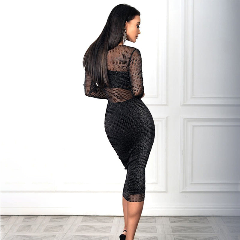 Strapless High-waisted Bodycon Skirt Trendy Mesh Blouse And Three-piece Set