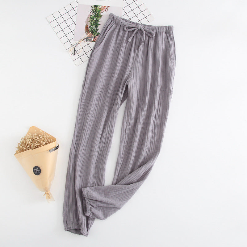 Summer Cotton Loose Home Trousers Crepe Pajama Pants