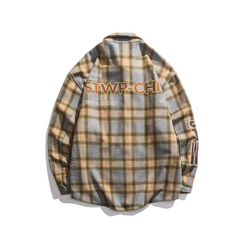 Mother Cloth Embroidered Color Matching Plaid Shirt Coat