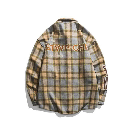 Mother Cloth Embroidered Color Matching Plaid Shirt Coat