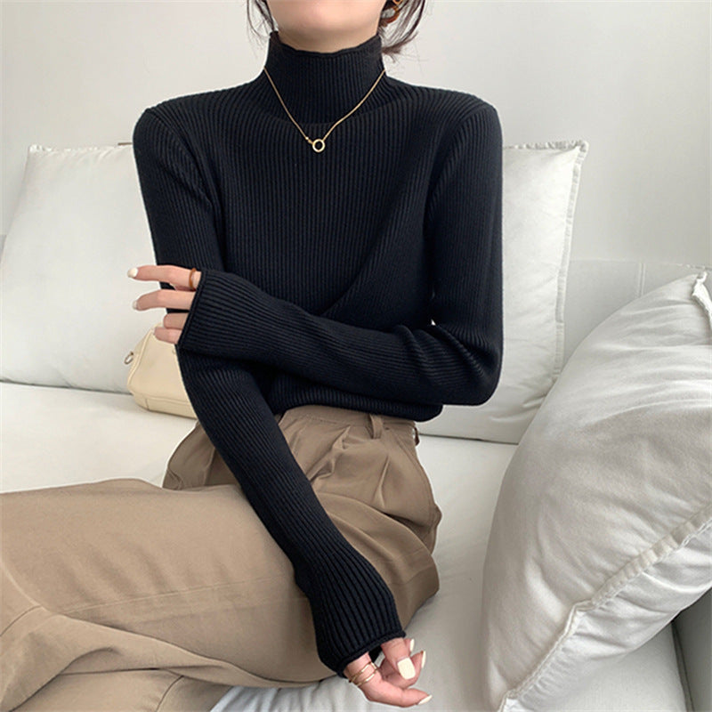 Half-high Collar Inner Match Women's Slimming And Warm Knitted Top