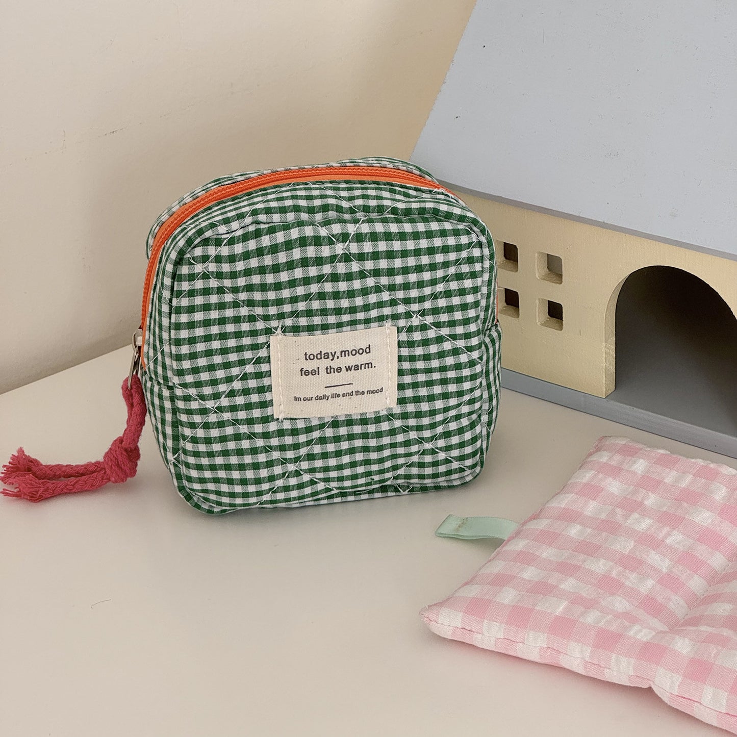 Portable Canvas Plaid Coin Purse
