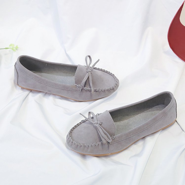 Women's Suede Bow Casual Flat Beanie Shoes