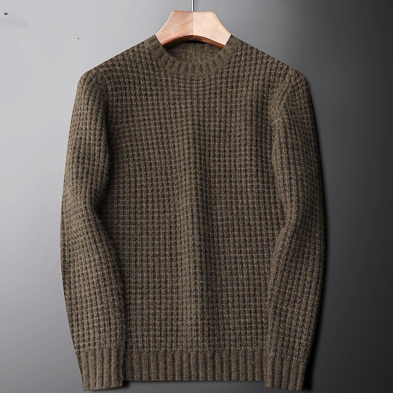 Spring And Autumn Two-color Wool-like Round Neck Sweater For Men