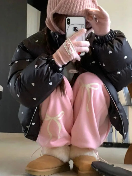 Women's Bow Print Straight Leg Loose Sweatpants