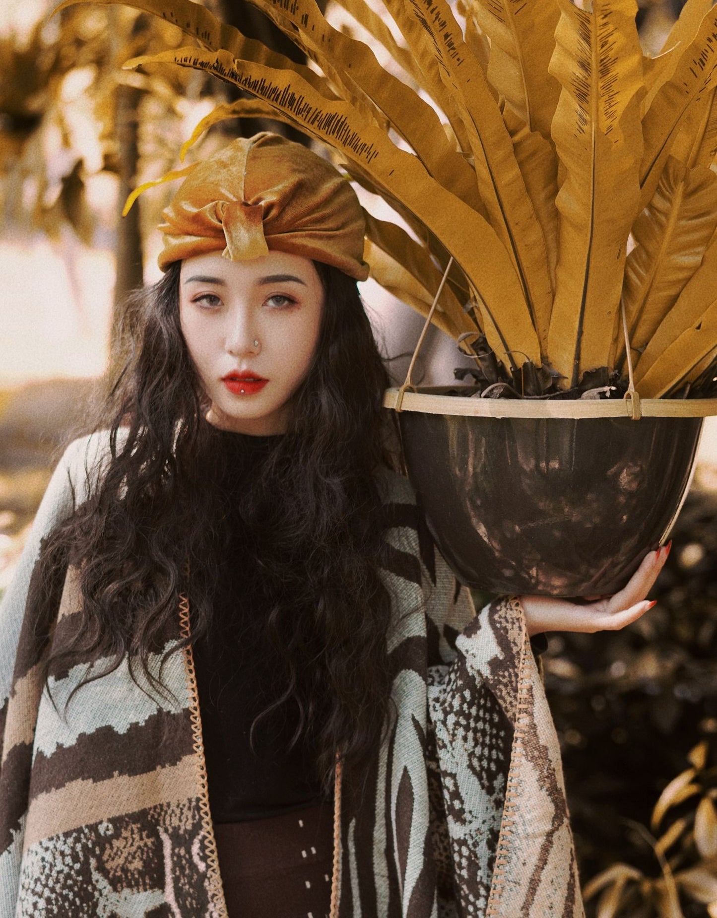 Vacation Trip Shoot Desert Travel Headscarf Vintage Gold Velvet Indian Hat