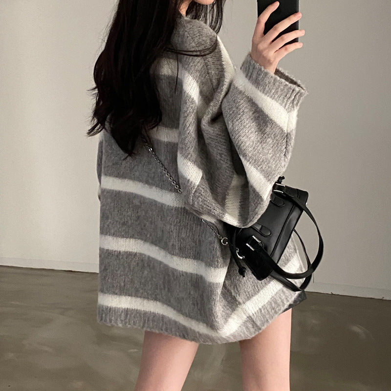 Loose Casual Mid-length Sweater Retro Top