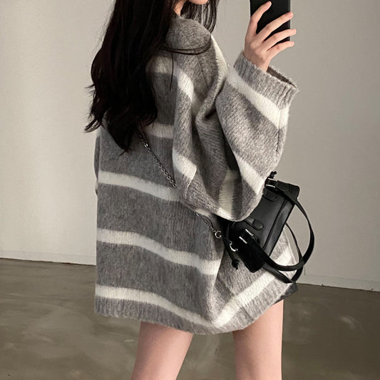 Loose Casual Mid-length Sweater Retro Top