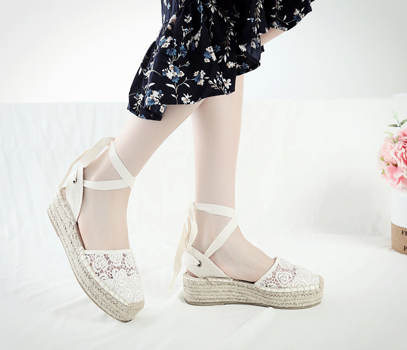 Roman Style Lace Up Sandals Muffin Thick Sole