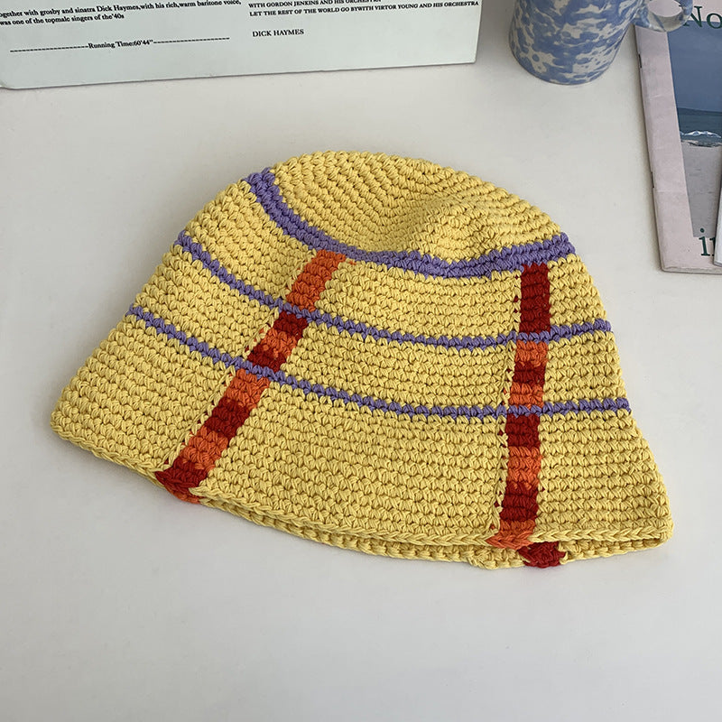 New Wool Fisherman's Hat Women's Japanese Stripe Color Contrast