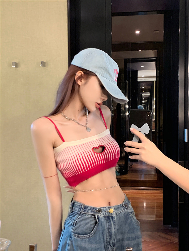 Love Knitted Strap Tank Top Women's Inner Layer Top