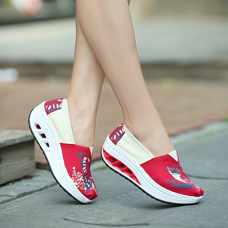 Canvas Rocking Wedge Heel Platform Korean Style Breathable Women's Shoes