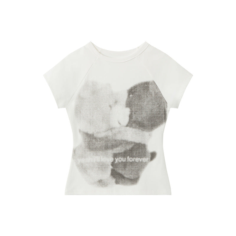American Raglan Sleeve Bear Printed Slim-fit Short Sleeve