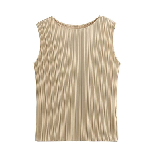 Pleated Sleeveless T-shirt Straight-leg Pants