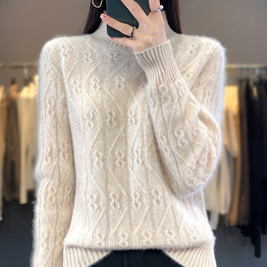 Half Turtleneck Twisted Knitted Sweater Loose All-matching