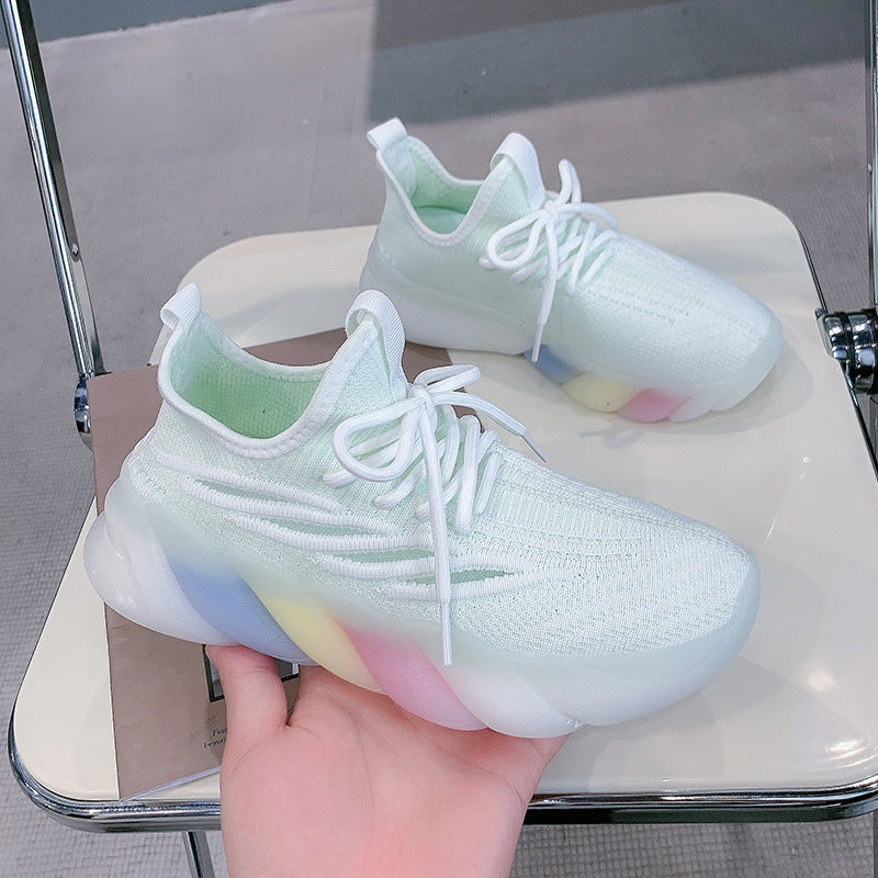 Rainbow Bottom Flying Knit Sneakers