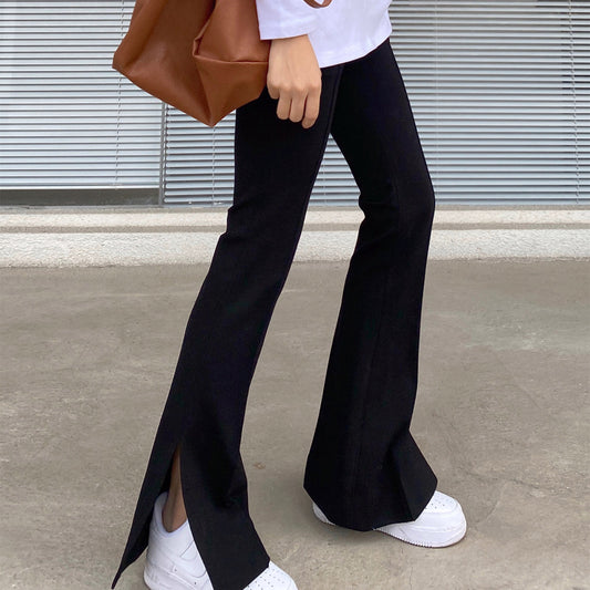 Women's Retro Side Slit Micro Flared Wide Leg Pants