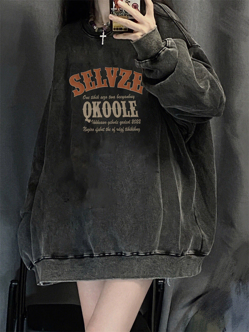 American Retro Washed Distressed Sweater For Women Spring And Autumn