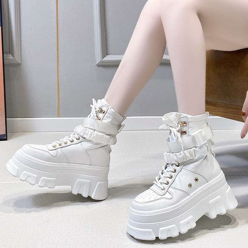 Women's British Style Autumn Thick-soled To Increase Motorcycle Boots