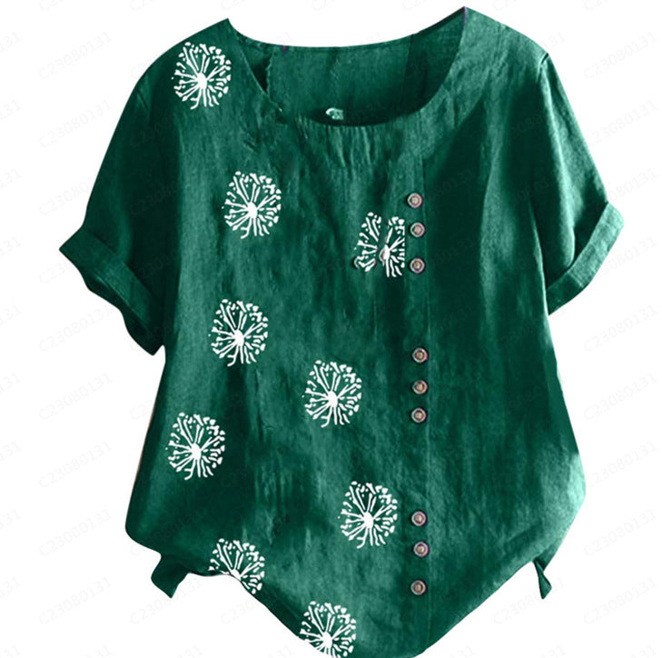 Women's Top Clinch Vintage Cotton And Linen Printing