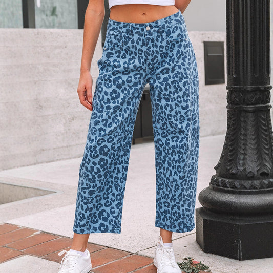 New High-waisted Trendy Leopard Print Straight-leg Pants