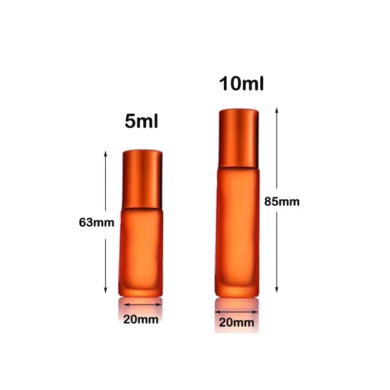 5Pcs 5/10Ml Portable Frosted Glass Essential Oil Roller Bottles Mini Refillable Roll on Vials W/ Opener Funnels for Aromatherapy
