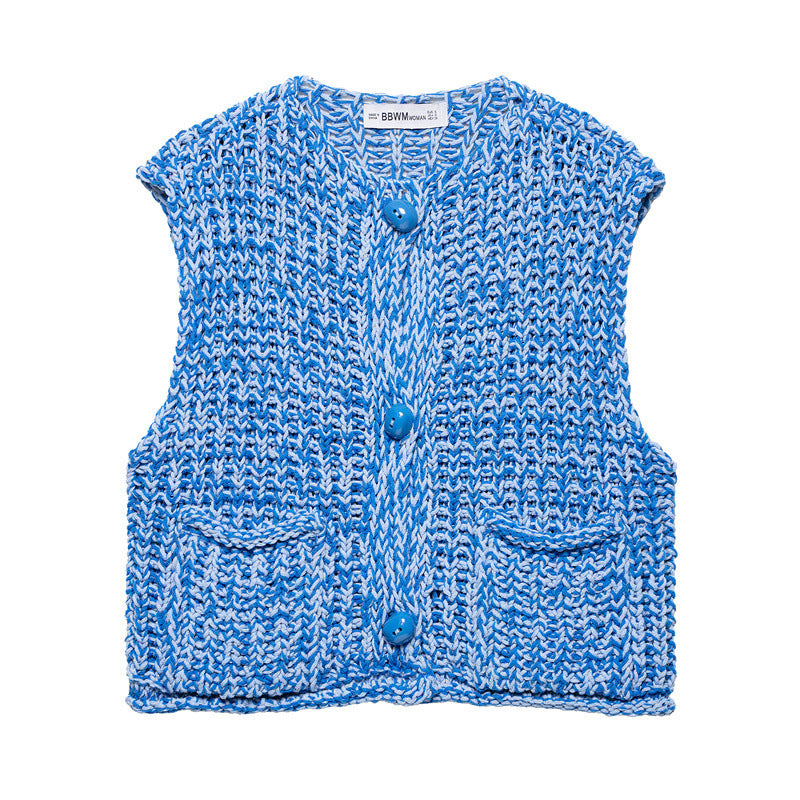 European And American Style Solid Color Thick Needle Knit Casual Short Vest