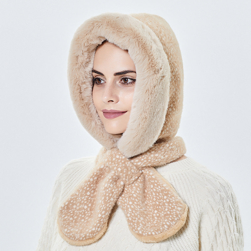 Women's All-match Plush Hooded Hat With Scarf
