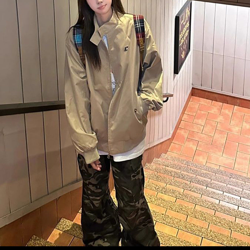 Loose And Versatile Couple's Khaki Workwear Jacket