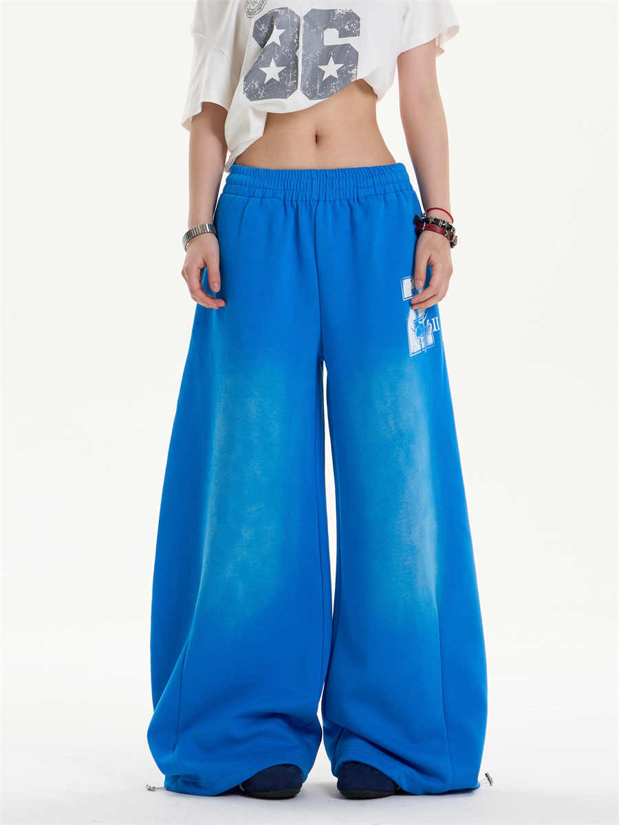 Distressed Letters Printed Drawstring Loose Straight Sweatpants