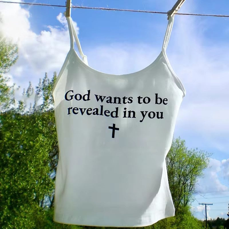 Vintage Cross Letter Printed Camisole Top