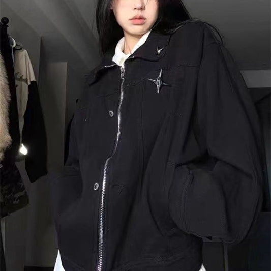 Denim Jacket Male And Female Trendy Brand Hip Hop Cool Loose Zip Couple