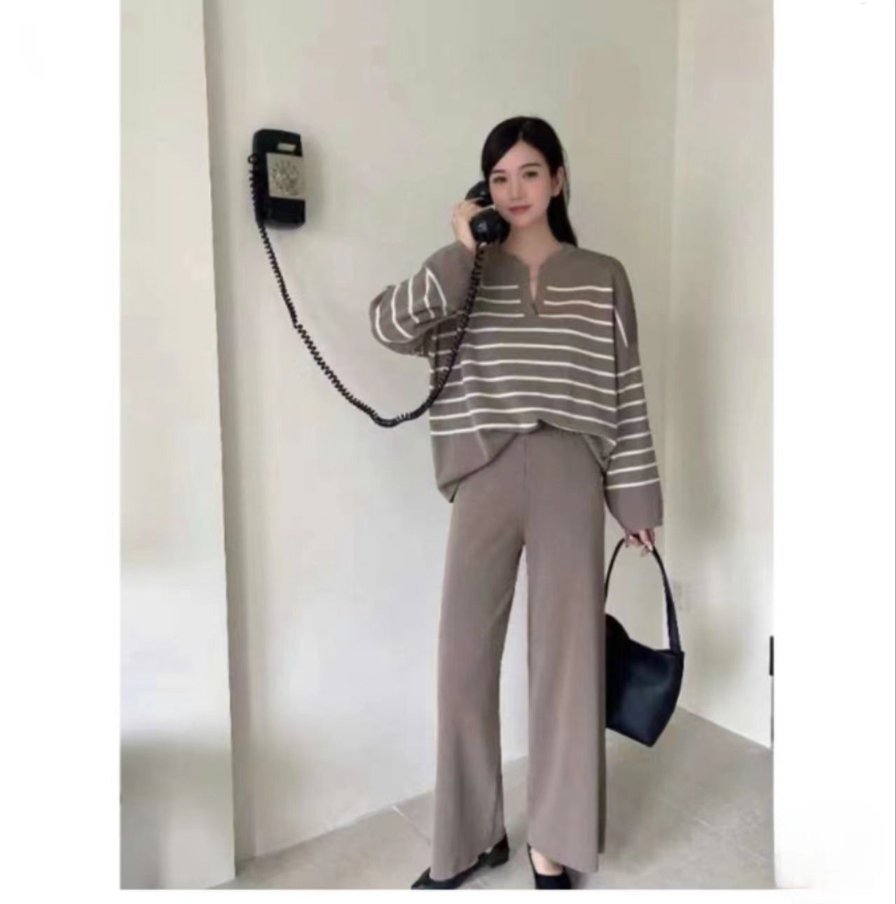Casual High Waist Drooping Knitted Wide-leg Pants
