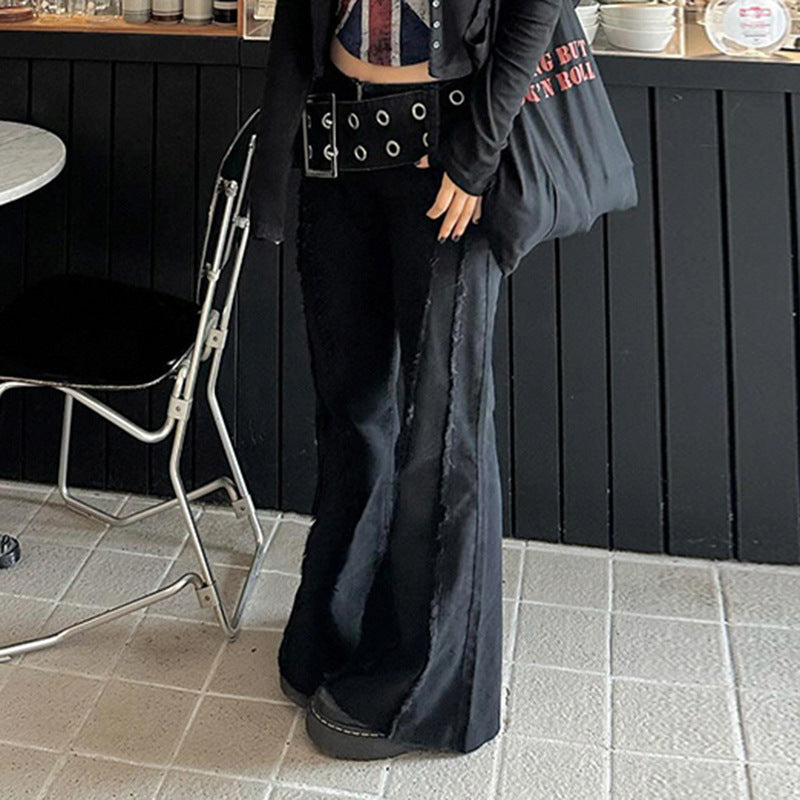 New Metal Wide Belt Frayed Low Waist Skinny Jeans For Women