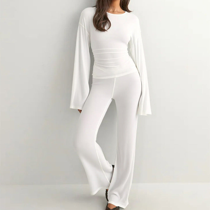 Women's Crew-neck Long-sleeve Straight-leg Pants Set