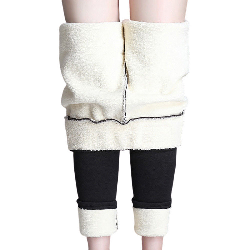 Outer Wear Plus Velvet Padded Feet Women High Waist Stretch Thermal Pants Cotton Trousers