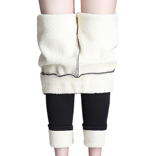 Outer Wear Plus Velvet Padded Feet Women High Waist Stretch Thermal Pants Cotton Trousers