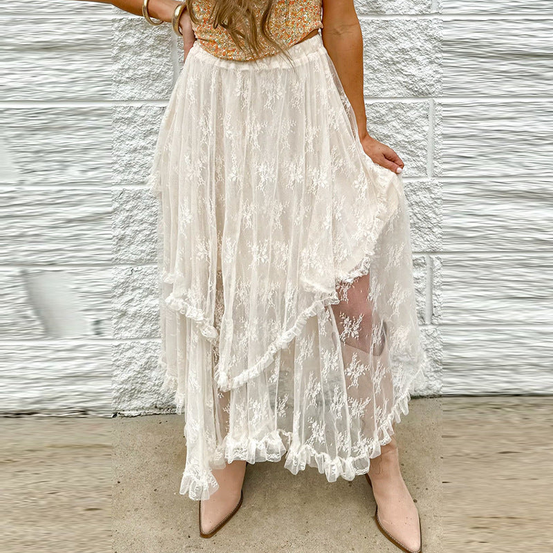Spring New Irregular Hem Mesh Long Dress Women