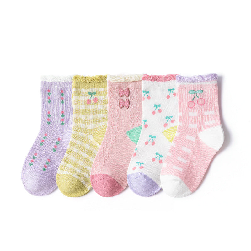 Children's Socks French Plaid Strawberry Cute Cartoon