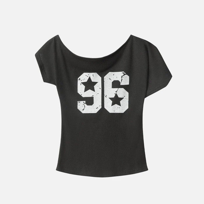 Afslappet Løs Sporty Stil Printet Én Skulder Pullover Kortærmet