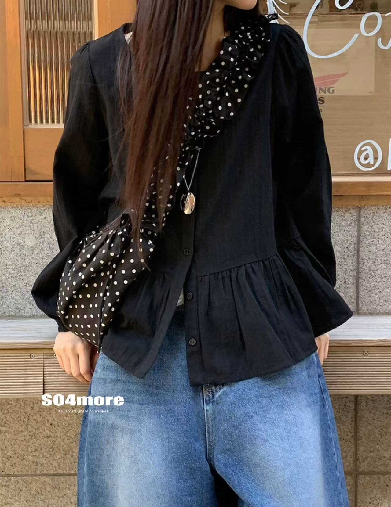 Retro Polka-Dot koreansk Instagram-stil niche sød snørelukning plisseret skuldertaske